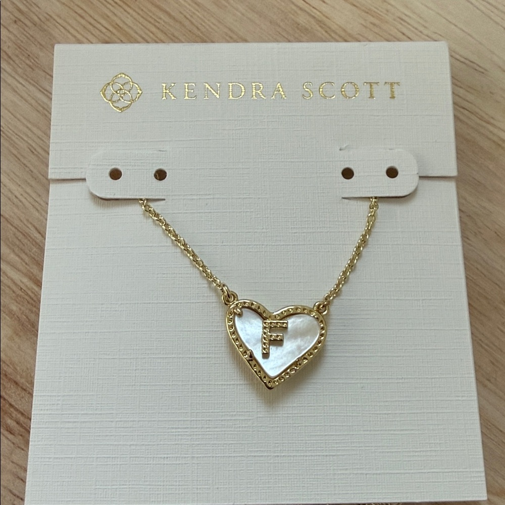 NEW Kendra Scott Ari Heart Letter “F” Gold Short Pendant Necklace Double Sided